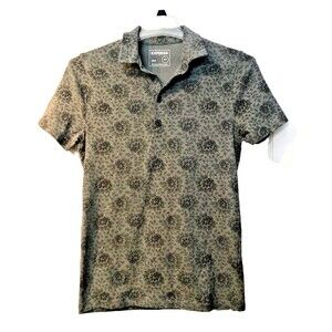 Express Mens Polo Small Gray Black Floral Stretch Bloomcore Short Sleeved New
